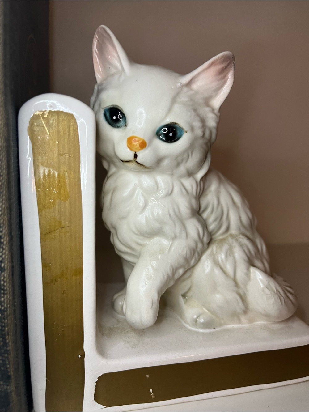 Lefton White Persian Cat Vintage  Ceramic Bookend MCM